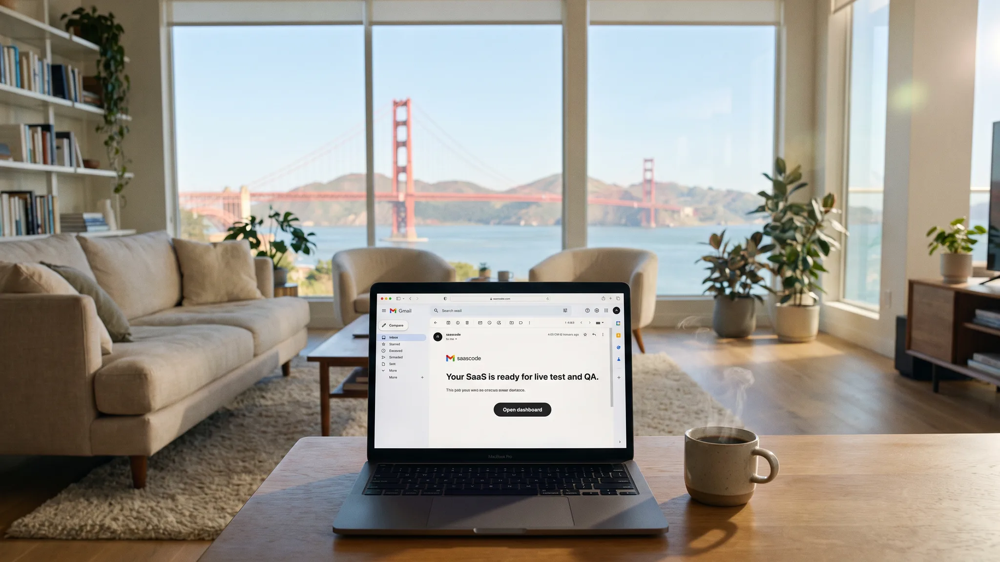 The email a client receives when their SaaS is ready for live test and QA — shown on a laptop